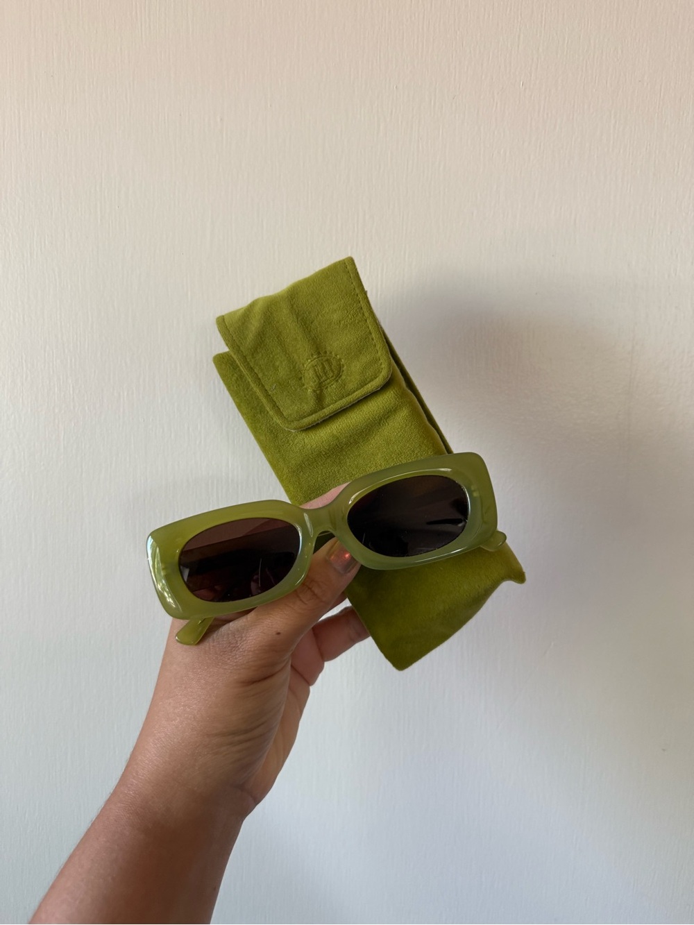 Crap Eyewear Olive Green Rectangular Sunglasses with Matching Case